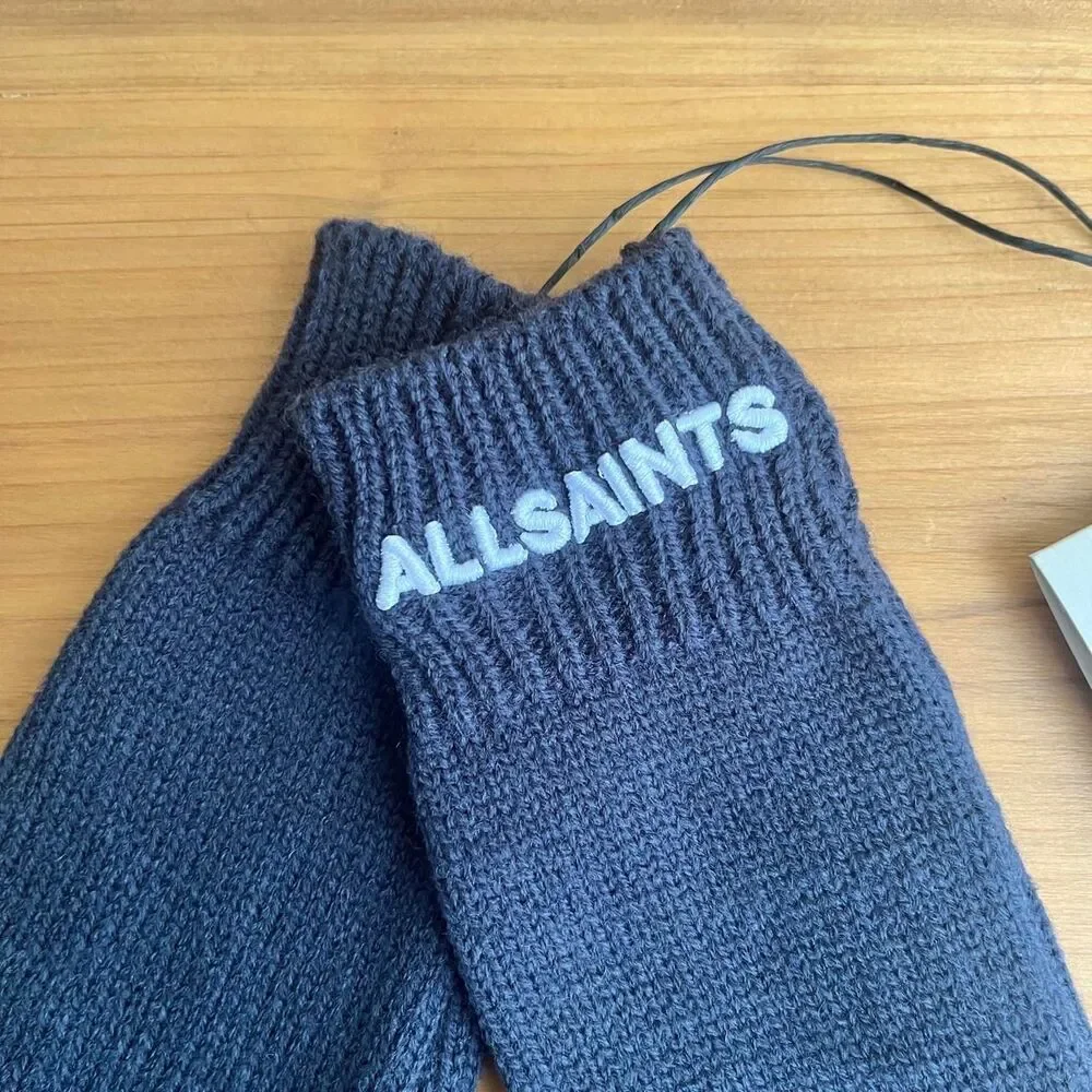 AllSaints Gloves Women's New NWT Blue Wool Blend Classic Winter Neutral Cozy